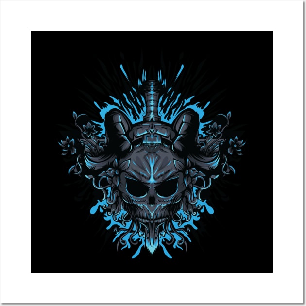 THE BLUE GRIM SKULL Wall Art by Seratus Studio